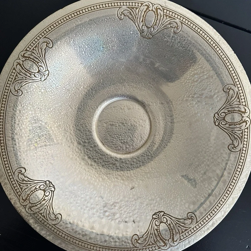 L.F.Grammes Vintage Hammered‎ Silver Plated Bowl with Ornate Border Decoration